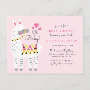Postal De Invitación Llama rosa del Pastel caprichoso Oh Baby Shower
