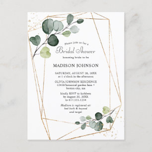 Postal De Invitación Lluvia de Boda de Eucalipto con Marco Dorado Geomé