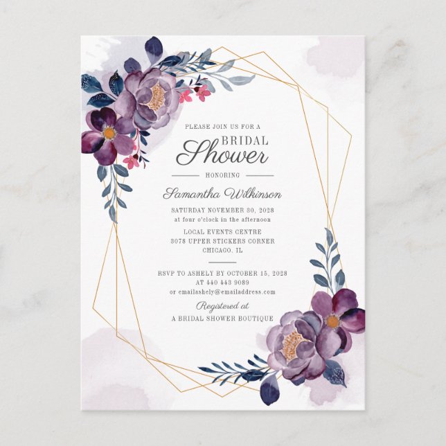 Postal De Invitación Lluvia de Regalos Nupciales con Escritura Geométri (Anverso)