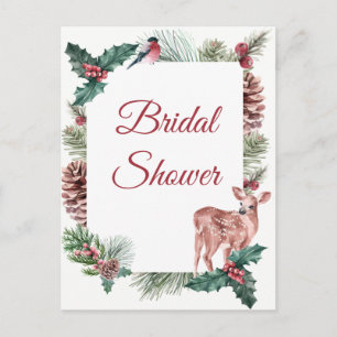 Postal De Invitación Lluvia Floral de Boda de Invierno Navidad Ciervo