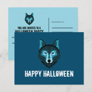 Postal De Invitación Lobo azul, fiesta de Halloween