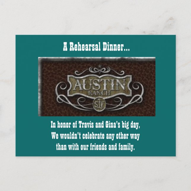 Postal De Invitación Logo de Austin Ranch, Cena de ensayo... (Anverso)