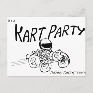 Postal De Invitación Logotipo negro del Fiesta Kart