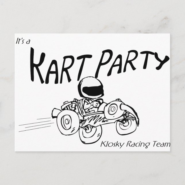 Postal De Invitación Logotipo negro del Fiesta Kart (Anverso)