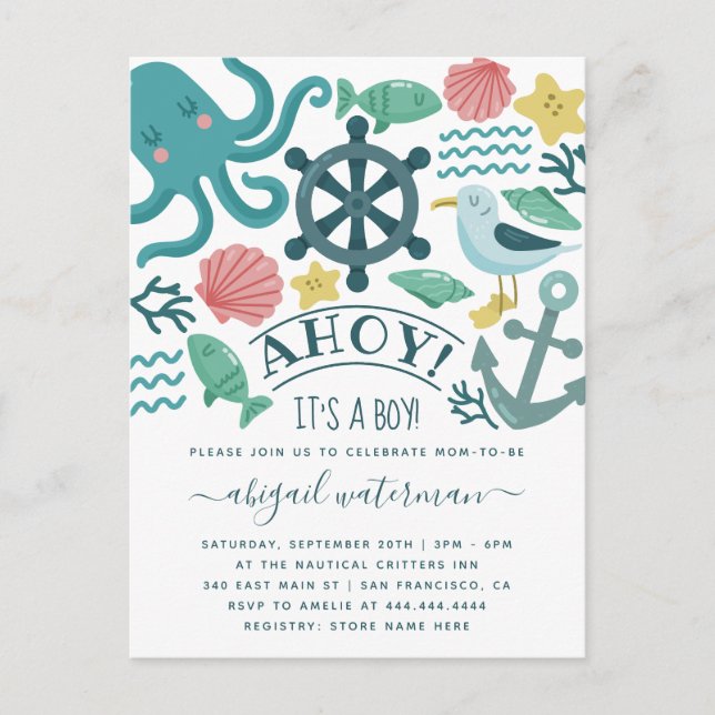 Postal De Invitación ¡Los críticos náuticos del mar hoy! Es un Baby Sho (Anverso)