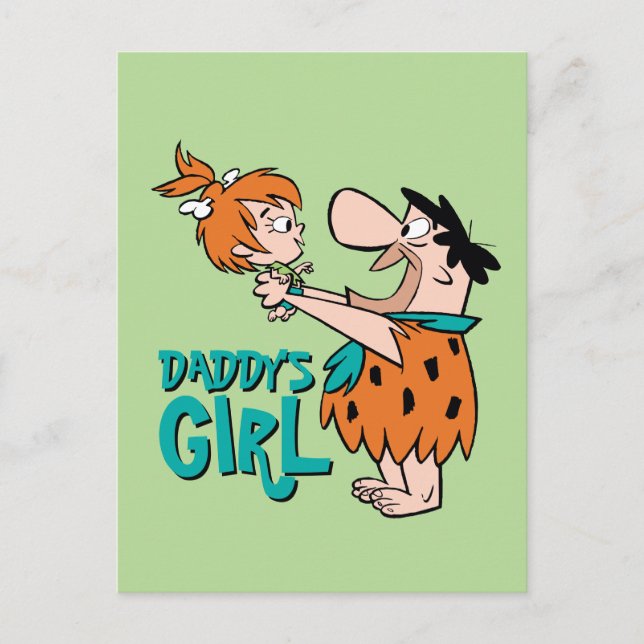 Postal De Invitación Los Picapiedra | Fred & Pebbles - Chica de papá (Anverso)