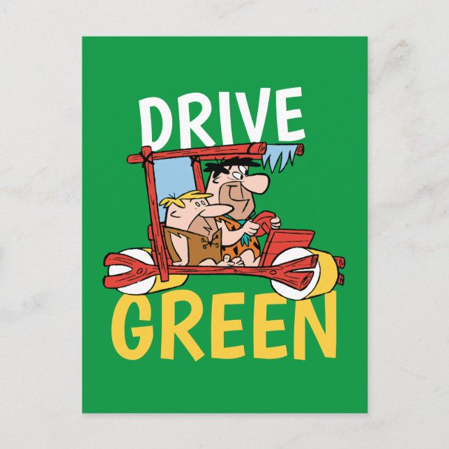 Postal De Invitación Los Picapiedra | Fred y Barney - Drive Green (Anverso)