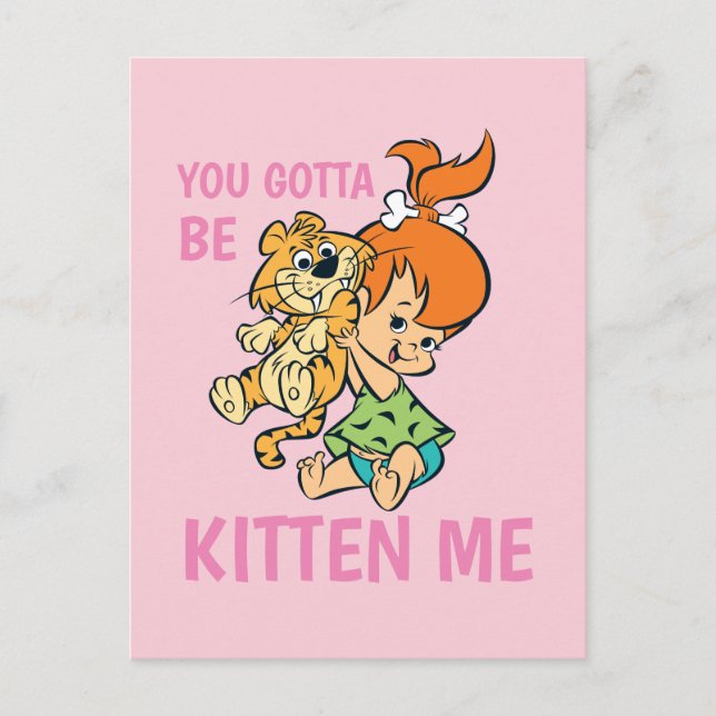 Postal De Invitación Los Picapiedra | Pebbles y su tigre (Anverso)