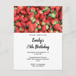 Postal De Invitación Lote de Fresas Jugosas Rojas Cumpleaños
