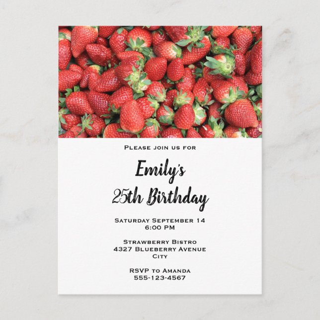Postal De Invitación Lote de Fresas Jugosas Rojas Cumpleaños (Anverso)