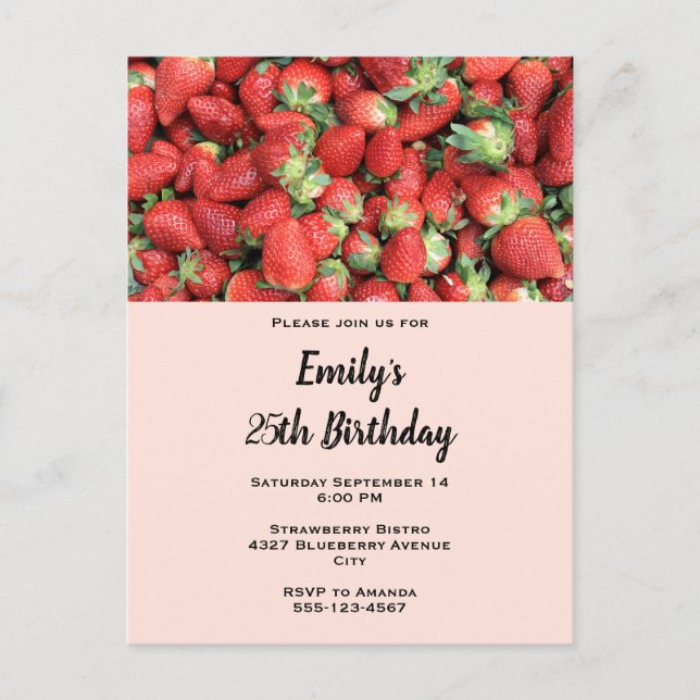Postal De Invitación Lote de Fresas Jugosas Rojas Cumpleaños (Anverso)