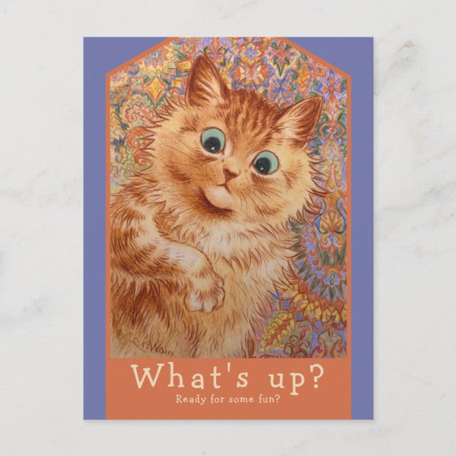 Postal De Invitación Louis Wain Gato de jengibre sorprendido CC1084 Cum (Anverso)