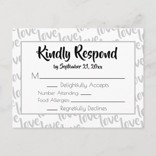 Postal De Invitación Love Modern Script Typography RSVP (Anverso)