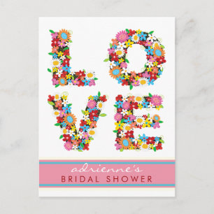 Postal De Invitación LOVE Spring Flowers Bridal Shower Boda Postcard