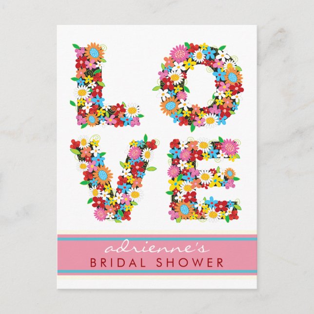 Postal De Invitación LOVE Spring Flowers Bridal Shower Boda Postcard (Anverso)