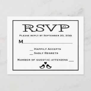 Postal De Invitación Lovebirds RSVP Boda Blanco Y Negro