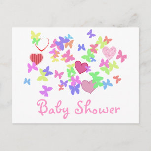 Postal De Invitación lovely pink mariposas y corazones baby shower
