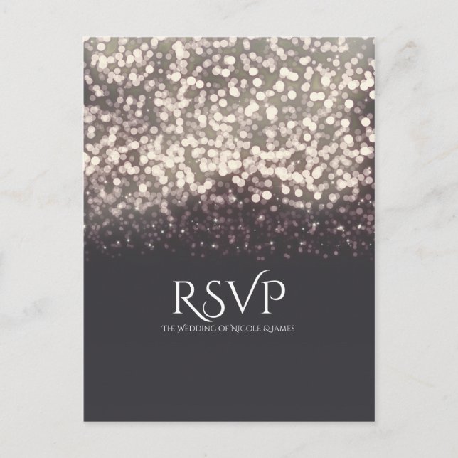 Postal De Invitación Luces Brillantes Romántico Gris Moderno RSVP de Bo (Anverso)