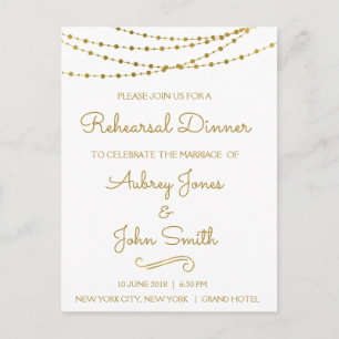 Postal De Invitación Luces de cadena de Relieve metalizado dorado y ens