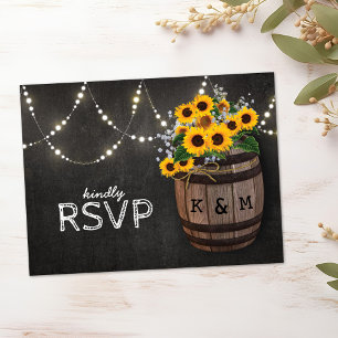 Postal De Invitación Luces de Cadena Rústico Viñedo Girasol RSVP