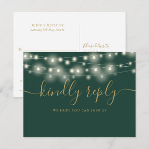 Postal De Invitación Luces de Cadena Verdes y Doradas Solicitud de Canc