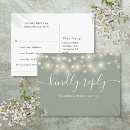 Postal De Invitación Luces de Cuerda Verde Salvia Solicitud de Canción 