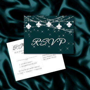 Postal De Invitación Luces de Fleur de Lis   Entree Verde azulada RSVP 
