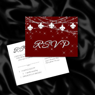 Postal De Invitación Luces de Fleur de Lis   Respuesta roja de Crimson