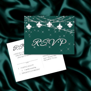 Postal De Invitación Luces de Fleur de Lis Respuesta temática verde a