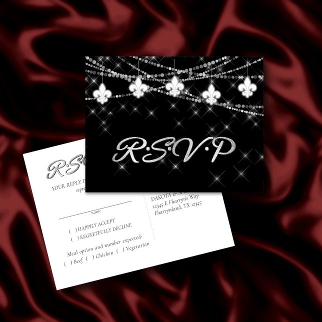Postal De Invitación Luces de Fleur de Lis | Tema de Mardi Gras RSVP En (Subido por el creador)