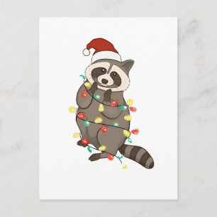 Postal De Invitación Luces Navideñas de Mapache Feliz Navidad Sombrero