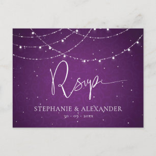 Postal De Invitación Luces Royal Purple String Wedding RSVP