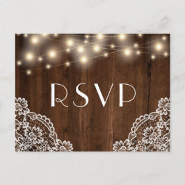 Postal De Invitación Luces y encajes de cuerda de madera rústica | Comi