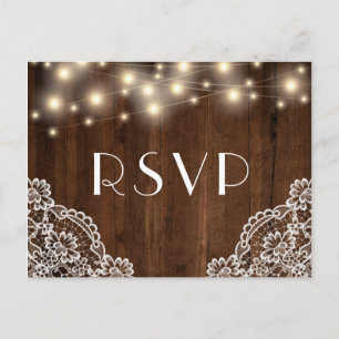 Postal De Invitación Luces y encajes de cuerda de madera rústica   Comi