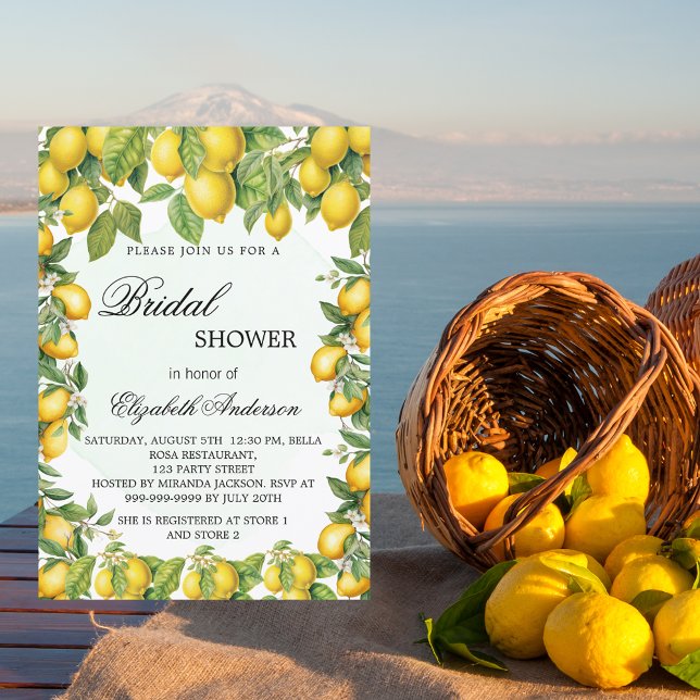 Postal De Invitación Madera de ducha de novia limones verde elegante (Subido por el creador)