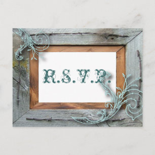 Postal De Invitación madera de grano azul rústico Country Wedding RSVP