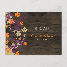 Postal De Invitación Madera de grano Rústica caída de ciruela deja boda