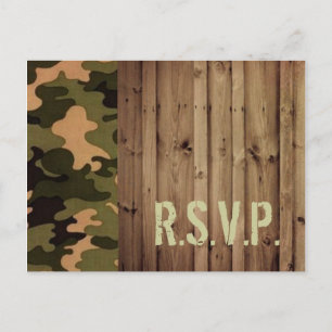 Postal De Invitación madera rústica campiña occidental Camo Wedding rsv