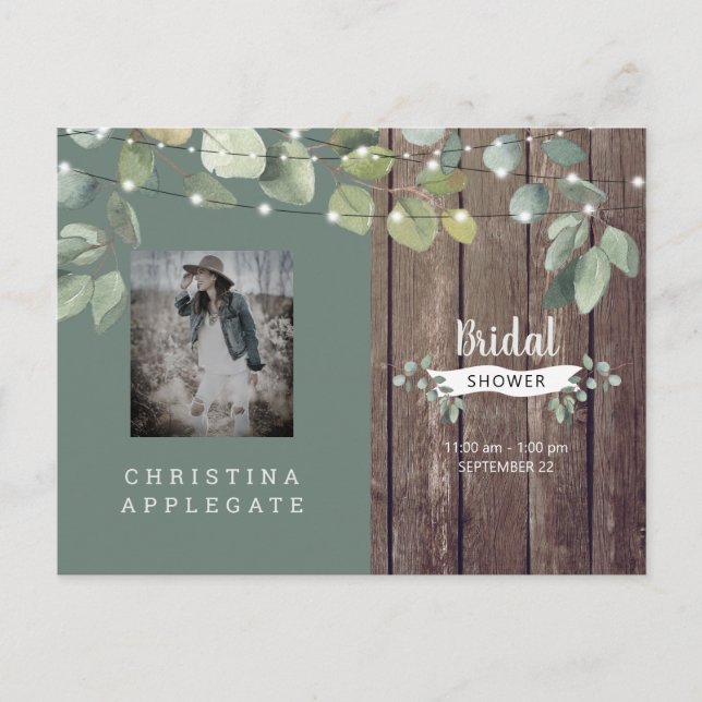 Postal De Invitación Madera y luces rusas Sage Bridal Shower (Anverso)
