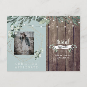 Postal De Invitación Madera y luces rusas Seafoam Bridal Shower