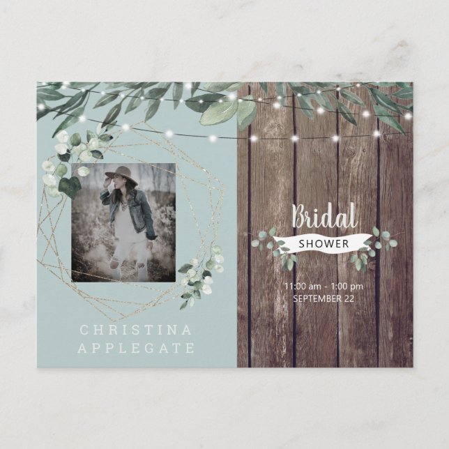 Postal De Invitación Madera y luces rusas Seafoam Bridal Shower (Anverso)