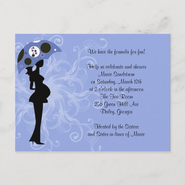 Postal De Invitación Madre azul moderna con paraguas (Anverso)