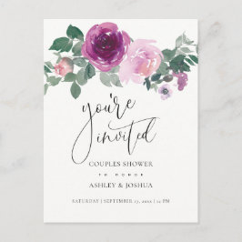 Postal De Invitación Magenta Blush Floral Ivory Couples Wedding Shower