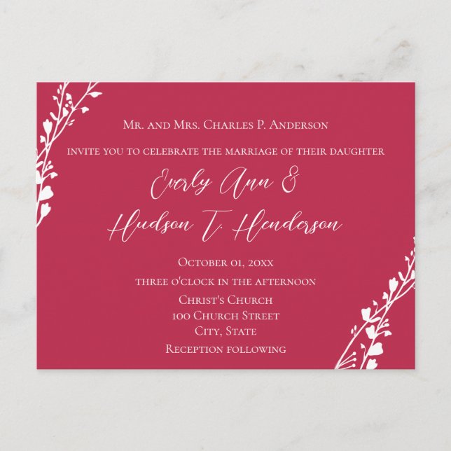 Postal De Invitación Magenta dos se convierten en un Boda cristiano (Anverso)
