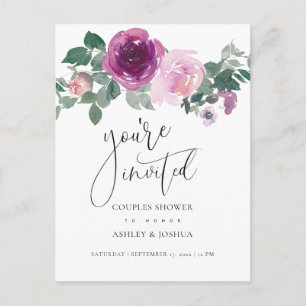 Postal De Invitación Magenta Rubor Floral Parejas Wedding Shower