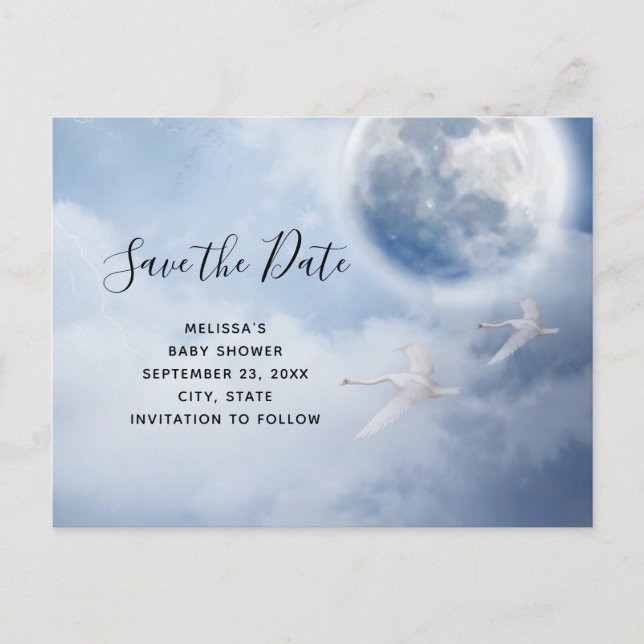 Postal De Invitación Magical Flying Swans Baby Shower Save the Date (Anverso)