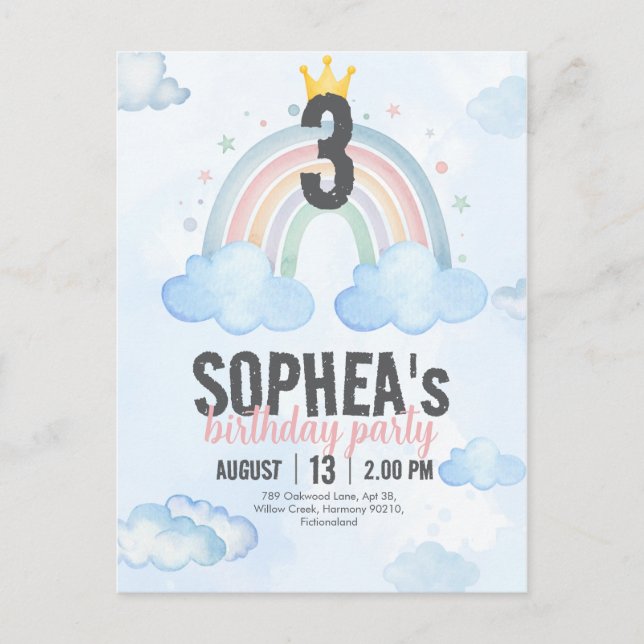 Postal De Invitación Magical Rainbow Birthday Invitation Postcard (Anverso)
