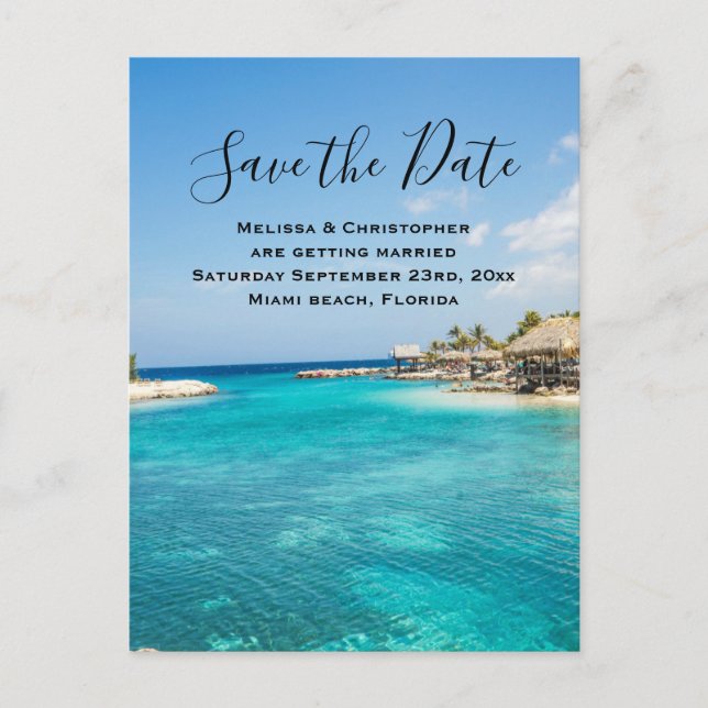 Postal De Invitación Magnífica playa tropical azul salva al Boda de cit (Anverso)
