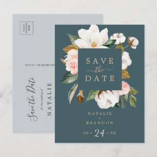 Postal De Invitación Magnolia elegante Verde azulado Guardar la posta