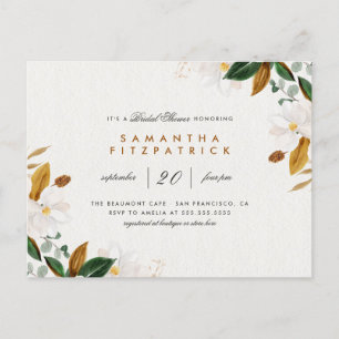 Postal De Invitación Magnolia Floral Brillante de color Blanco